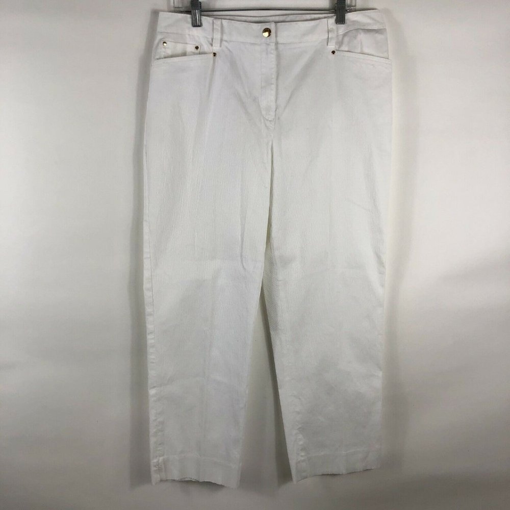 Jones New York Signature Pants Women's 14 Stretch White Ribbed Stretch High Rise